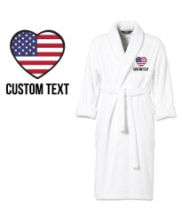 United States Flag Heart Shape Embroidery Logo with Custom Text Embroidered Bathrobes